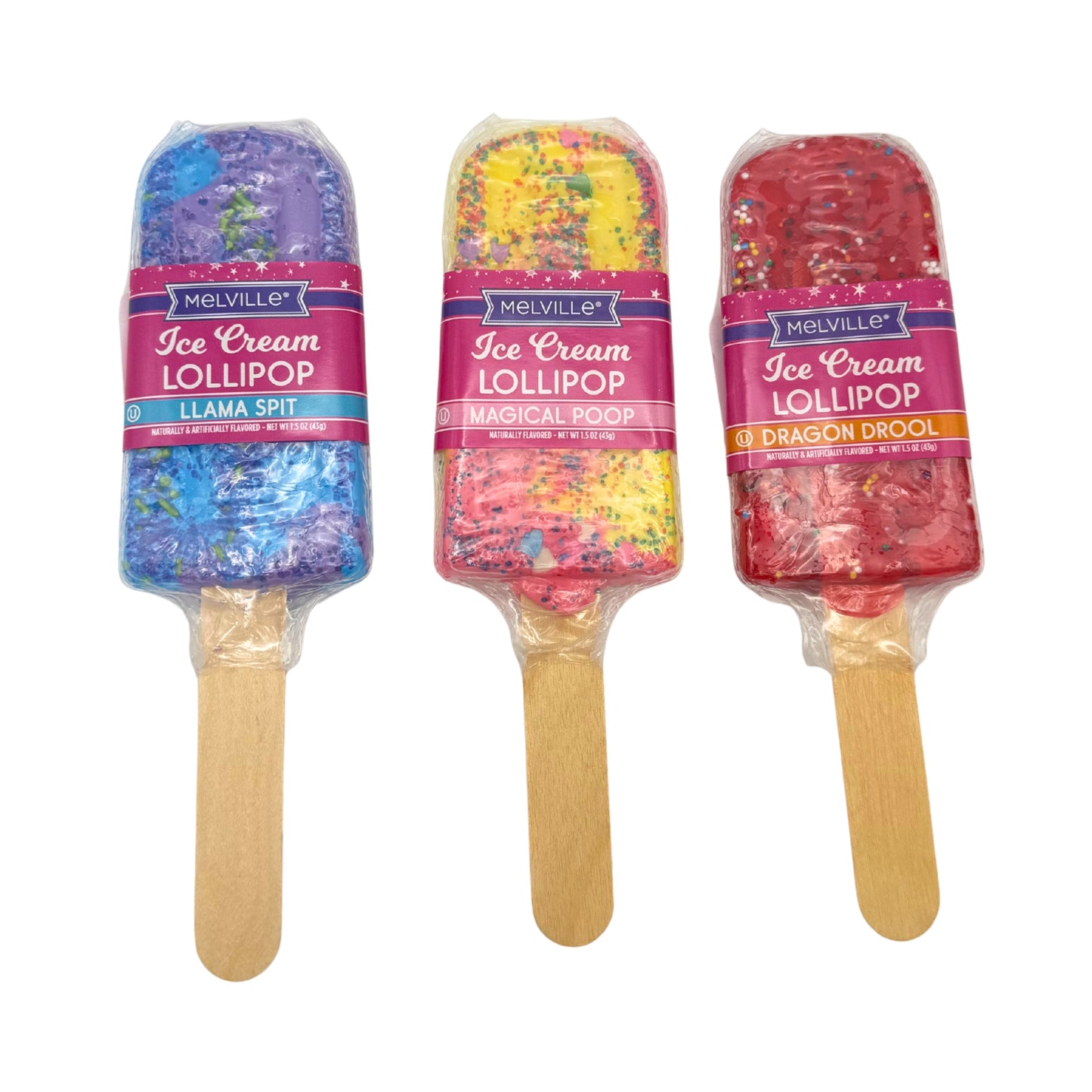 Melville Ice Cream Bar Hard Candy Lollipops Wild Flavors 24ct Display
