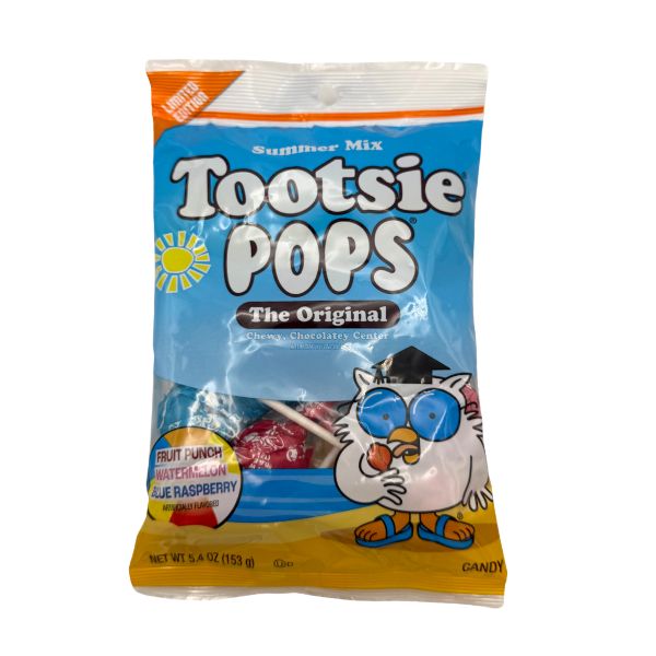 Mr. Owl's Tootsie Pops Summer Mix, 5.4oz Peg Bag, 72ct Shipper
