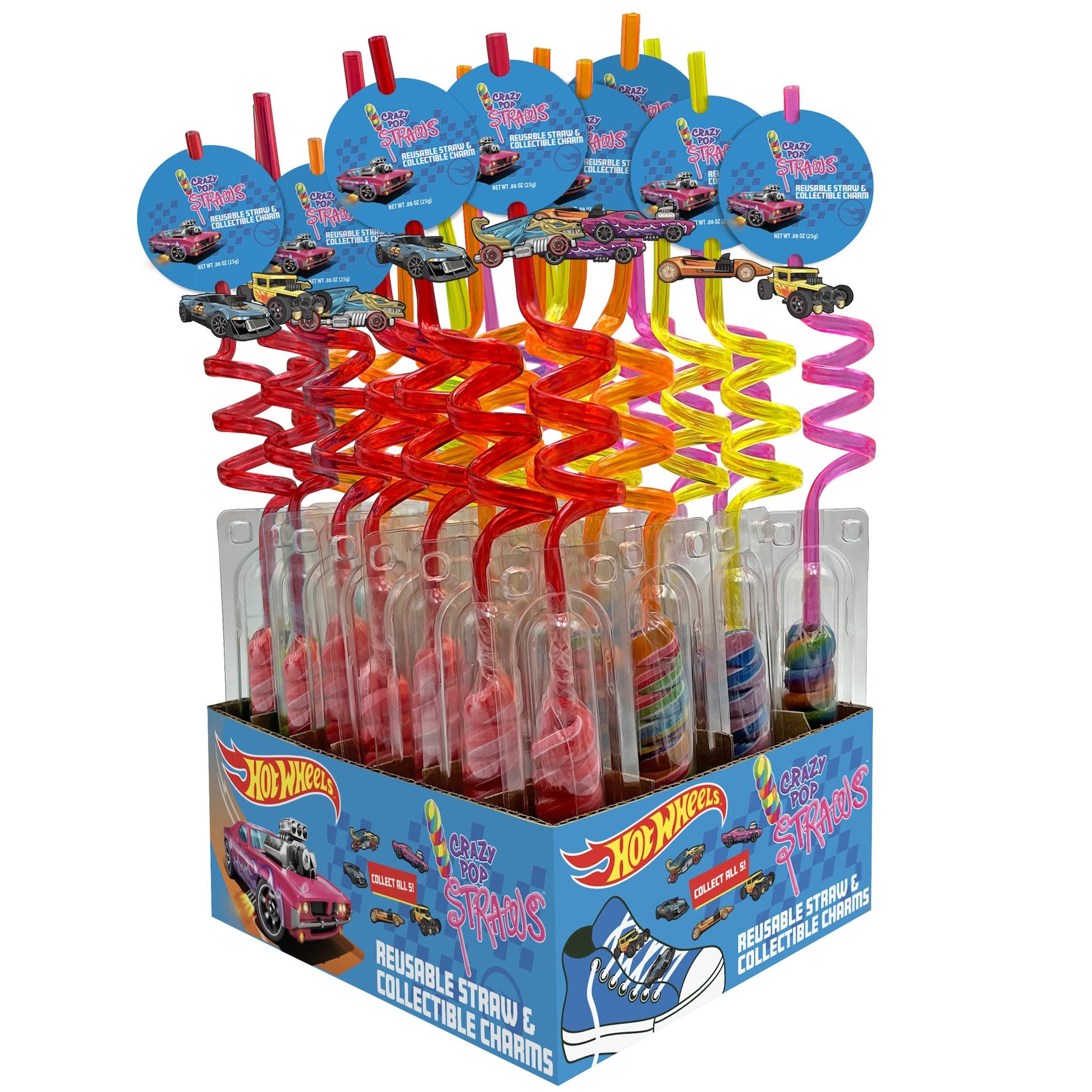 Hot Wheels Crazy Pop Straws w/shoe charm, 30ct