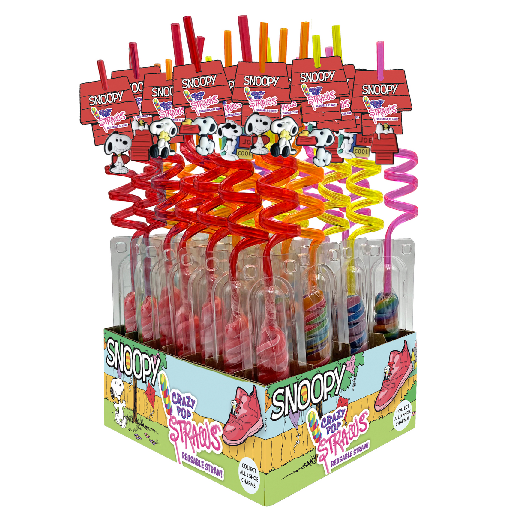 Snoopy Crazy Pop Straws w/shoe charm, 30ct