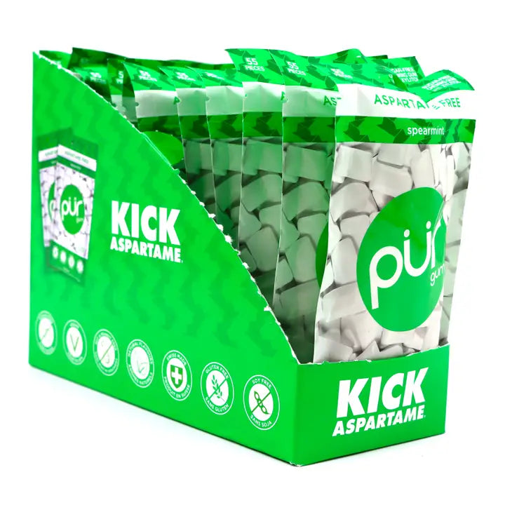 PUR Gum, Spearmint, 55pc Bag, 12ct Display Box