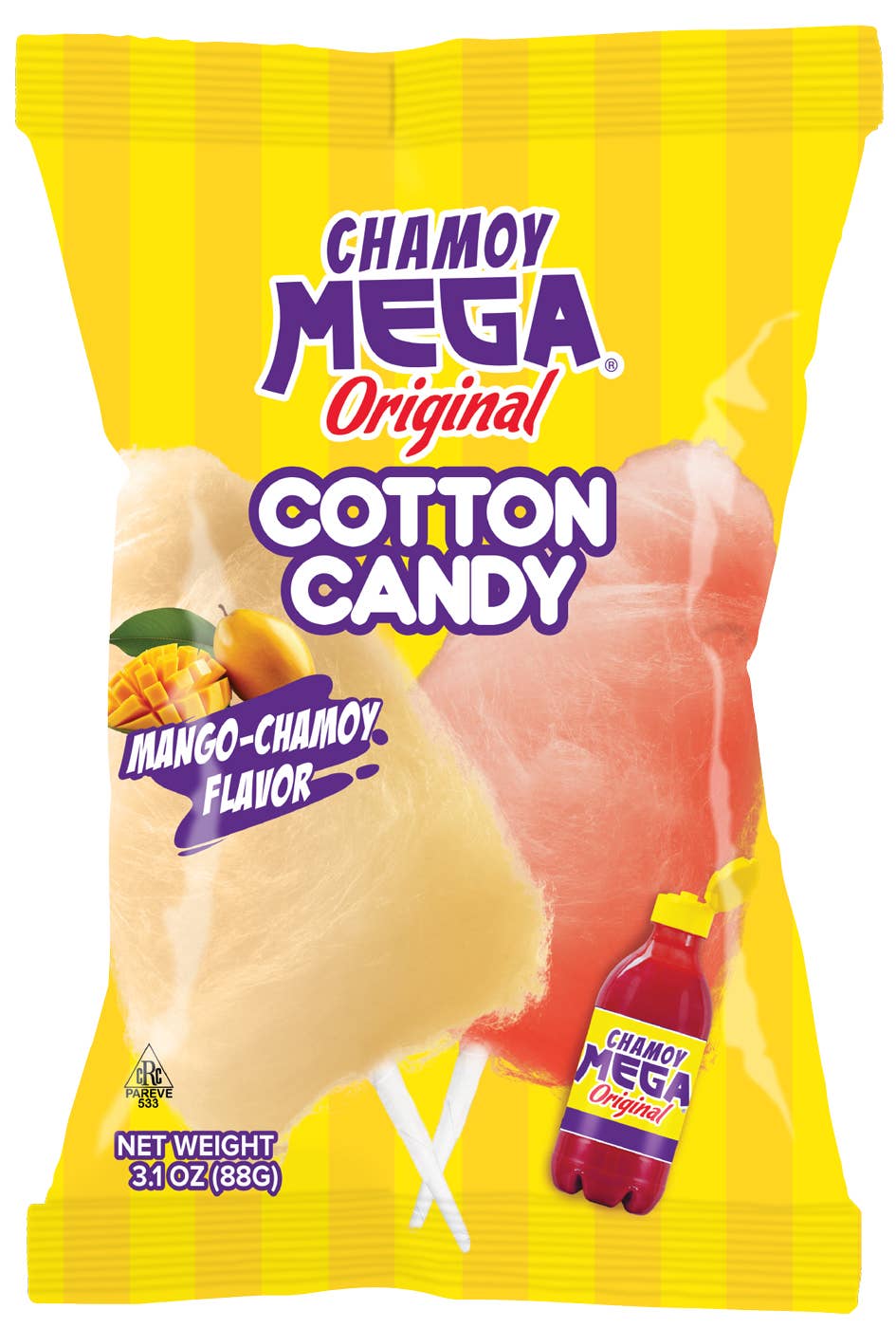 Chamoy Mega Mango-Chamoy Cotton Candy, 3.1oz bag, 12ct