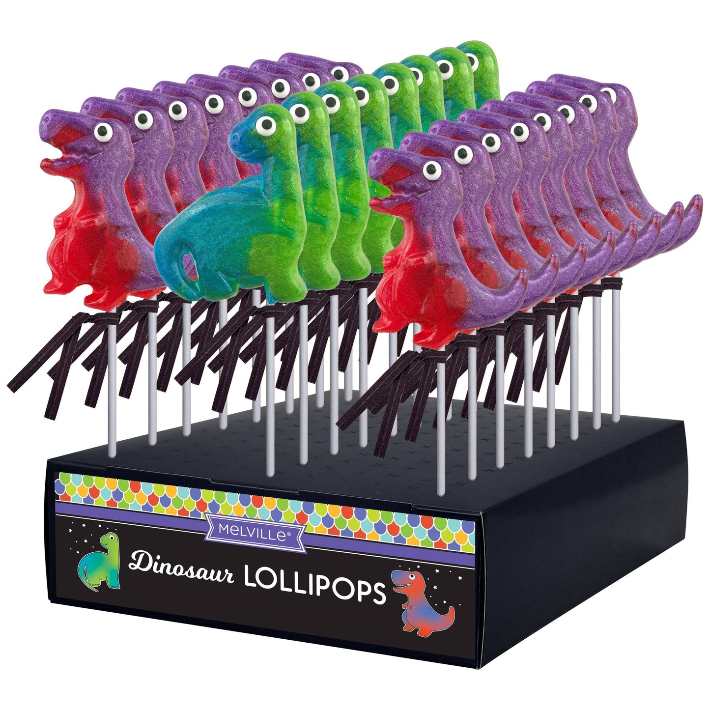 Glitter Swirl Dinosaur Hard Candy Lollipop 1oz, 24ct Display