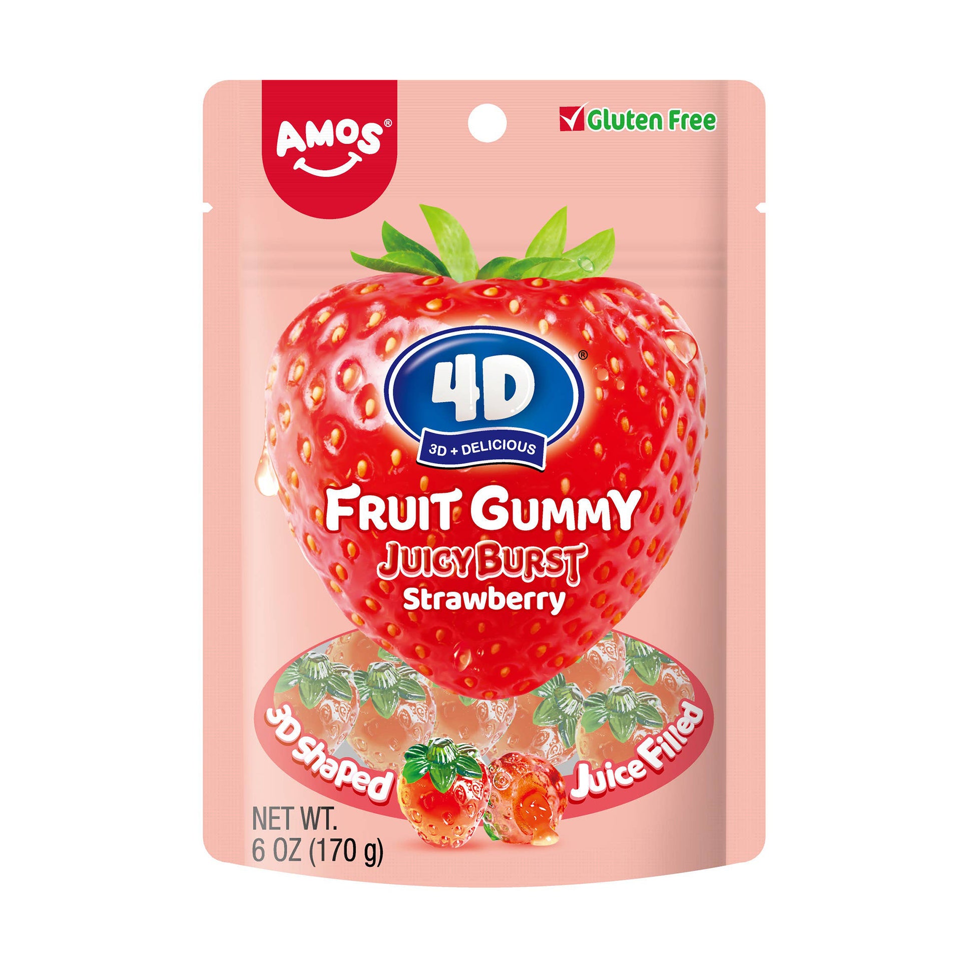 Amos 4D Fruit Gummy Juicy Burst Strawberry 6oz, 12ct