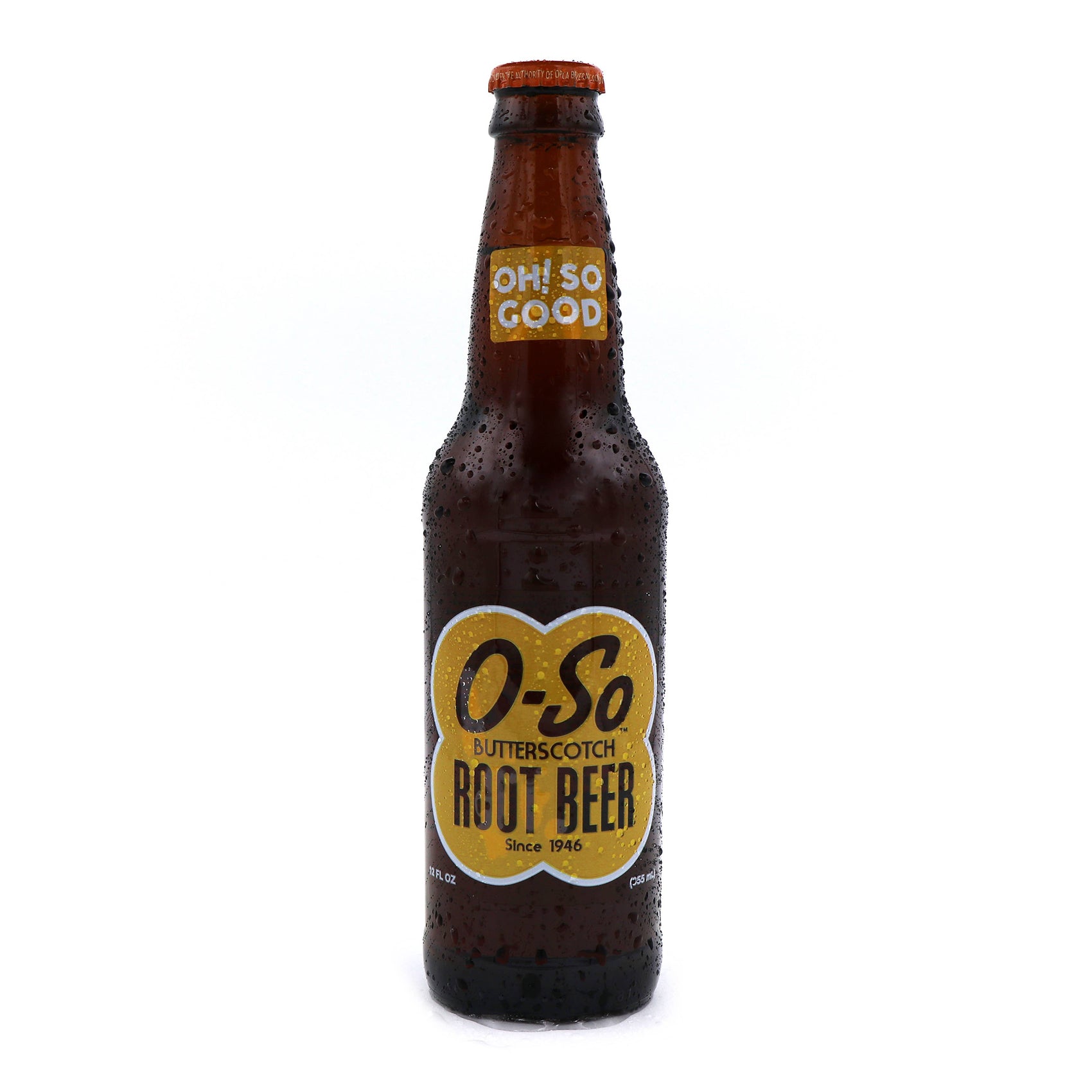 O-So Butterscotch Root Beer Soda, 12oz Glass Bottle 12ct