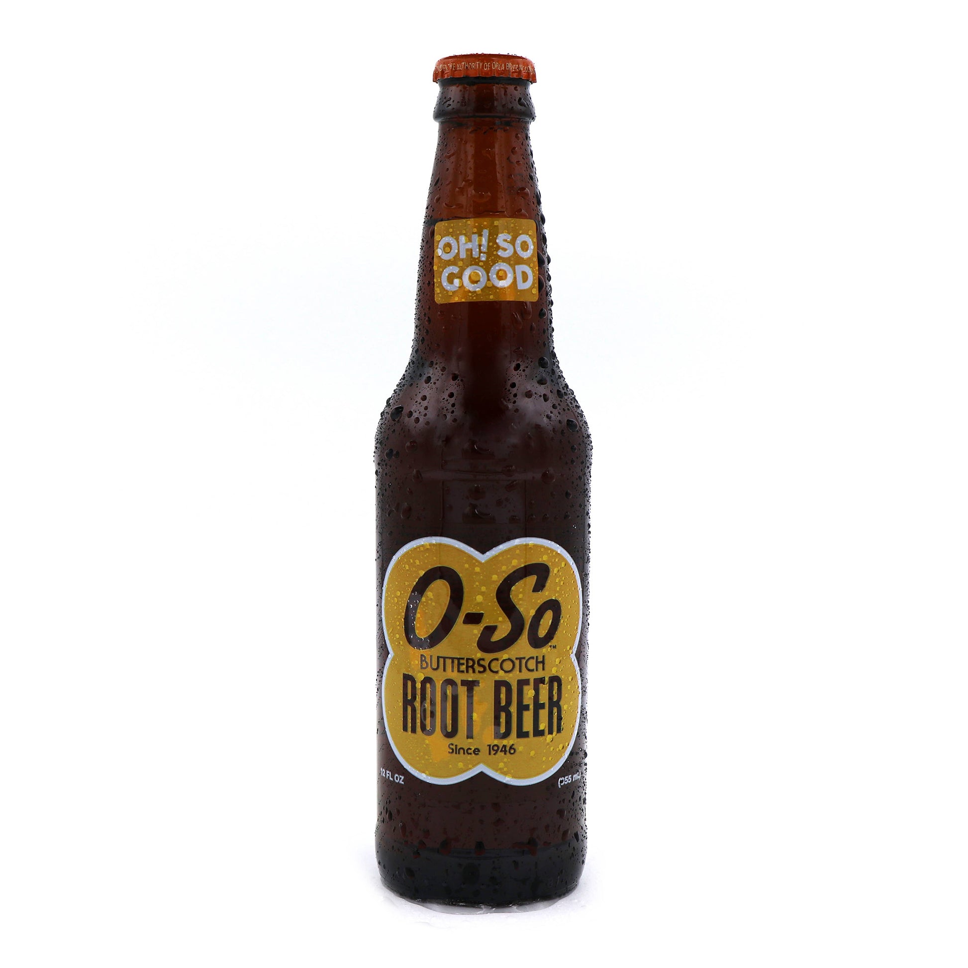 O-So Butterscotch Root Beer Soda, 12oz Glass Bottle 12ct