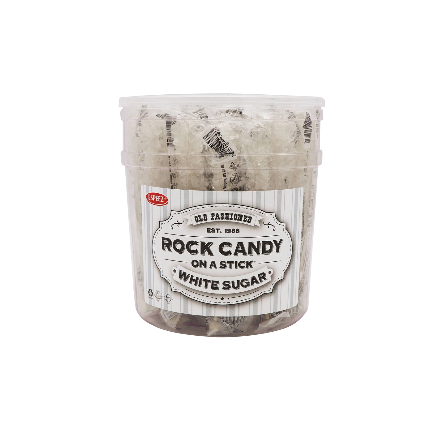 Rock Candy Sticks White, Sugar Flavor, 0.8oz, 36ct Tub