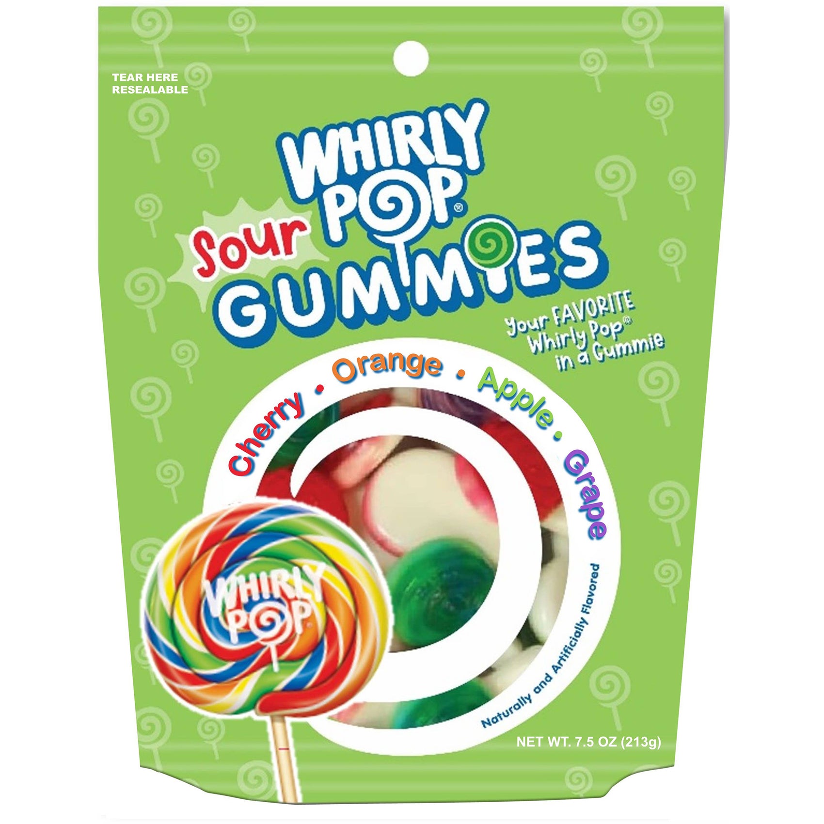 Whirly Pop SOUR Gummies, 7.5oz Peg Bag, 12ct