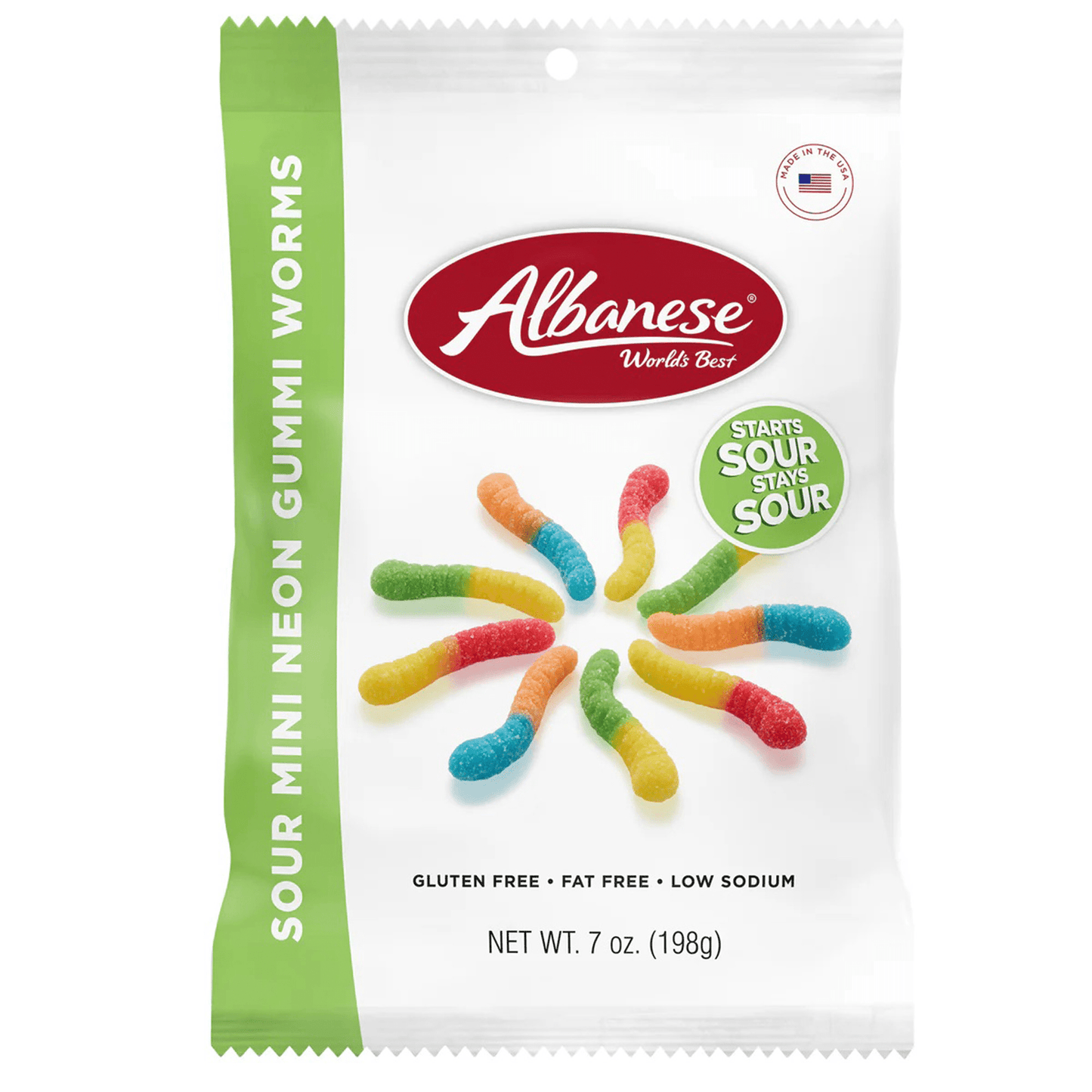 Albanese Mini Neon Sour Gummy Worms, 7oz,12ct Case