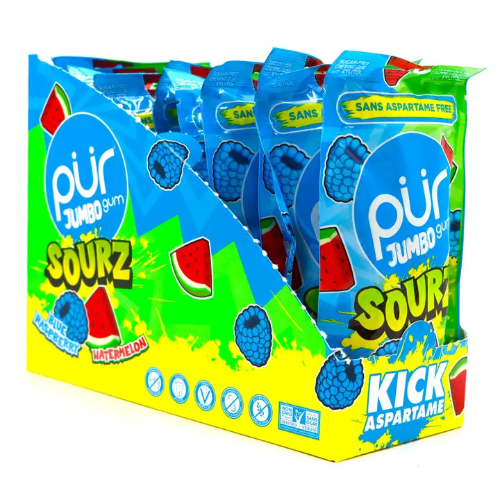PUR Gum Jumbo Sourz, Blue Raz Watermelon 20pc Bag, 10ct