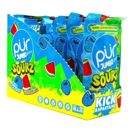 PUR Gum Jumbo Sourz, Blue Raz Watermelon 20pc Bag, 10ct