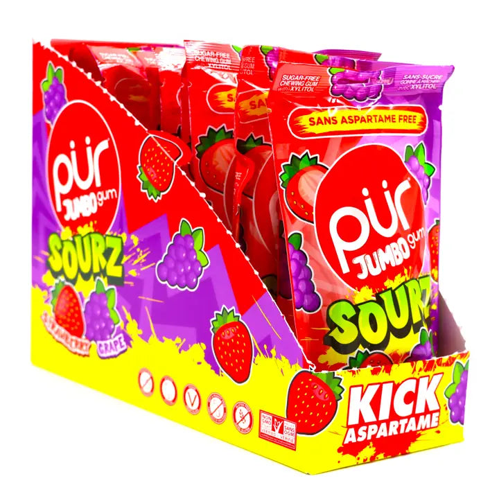 PUR Gum Jumbo Sourz Strawberry Grape 20pc Bag, 10ct