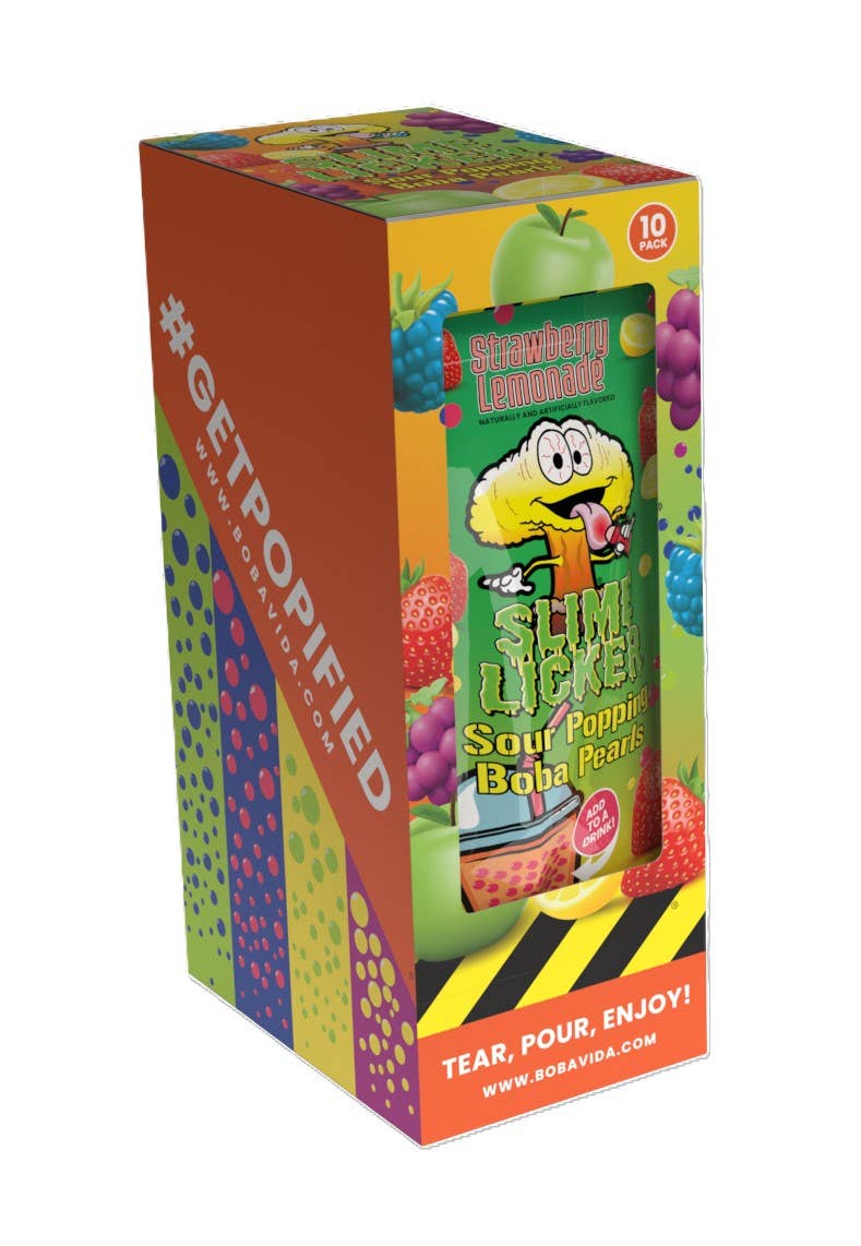 Popping Boba, Toxic Waste Slime Licker Straw Lemon, 10ct