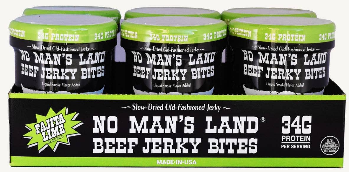 No Man's Land Beef Jerky Bites, Fajita Lime 2oz, 6ct Display