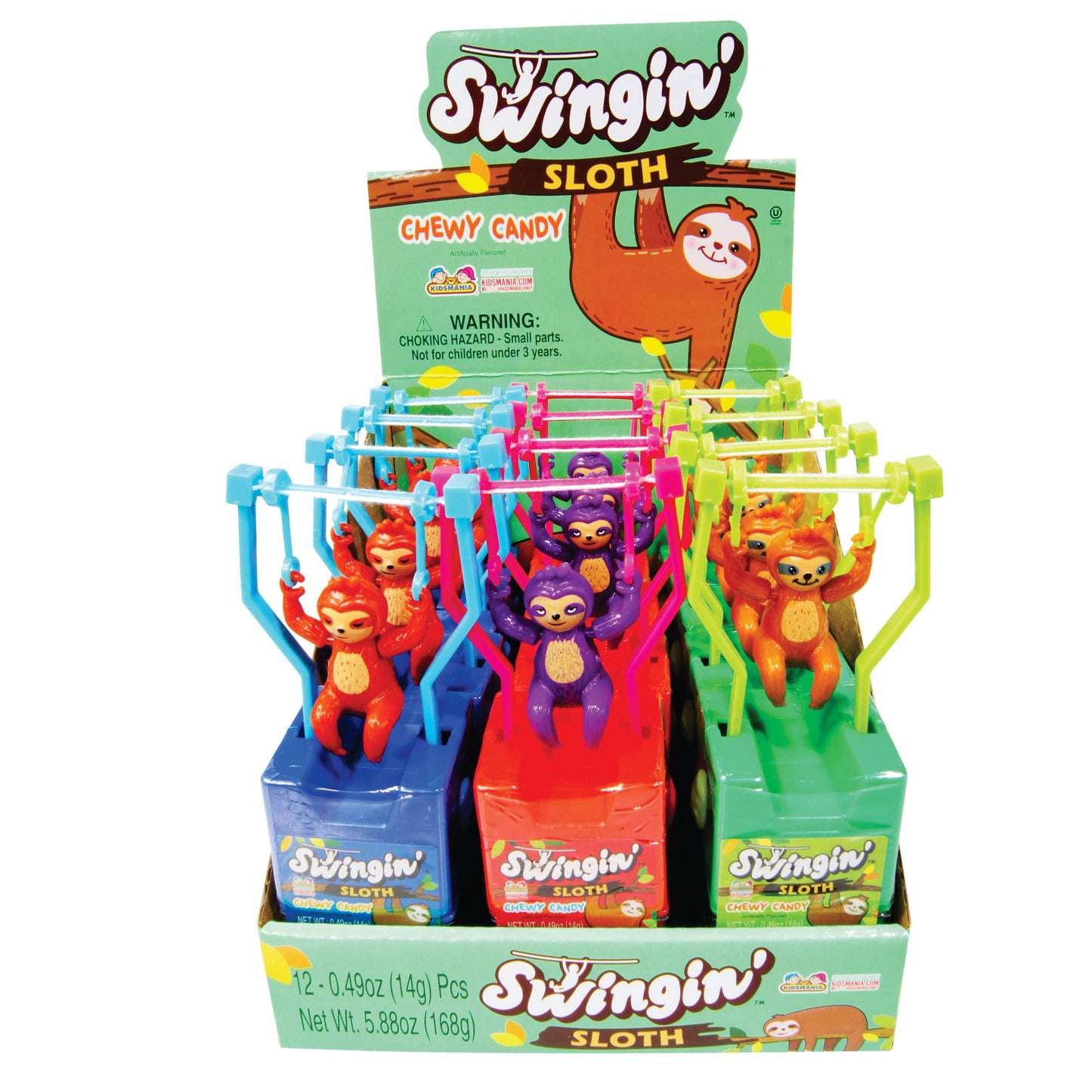Kidsmania Swingin' Sloth Chewy Candy Dispenser, 0.49oz 12ct 