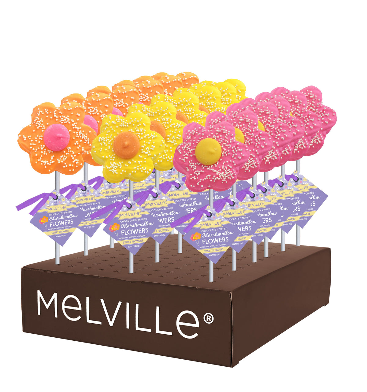 Easter Chocolate Dipped Marshmallow Flower Pops, 1.1oz, 18ct Display