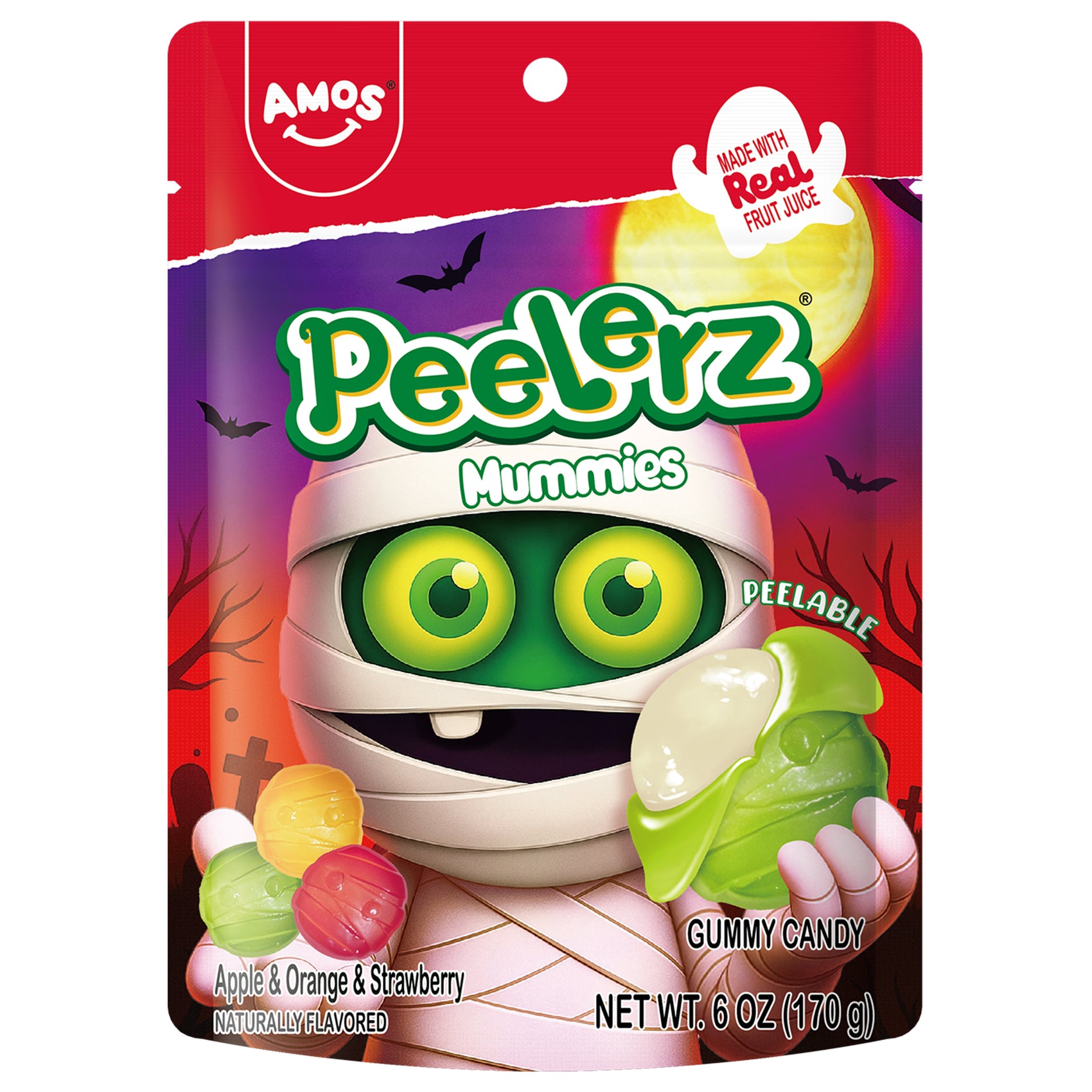 Amos Halloween Peelerz Gummy Mummy 6oz, 12ct