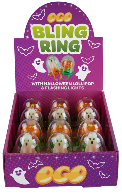Ghost & Pumpkin Flashing Bling Rings, 12ct