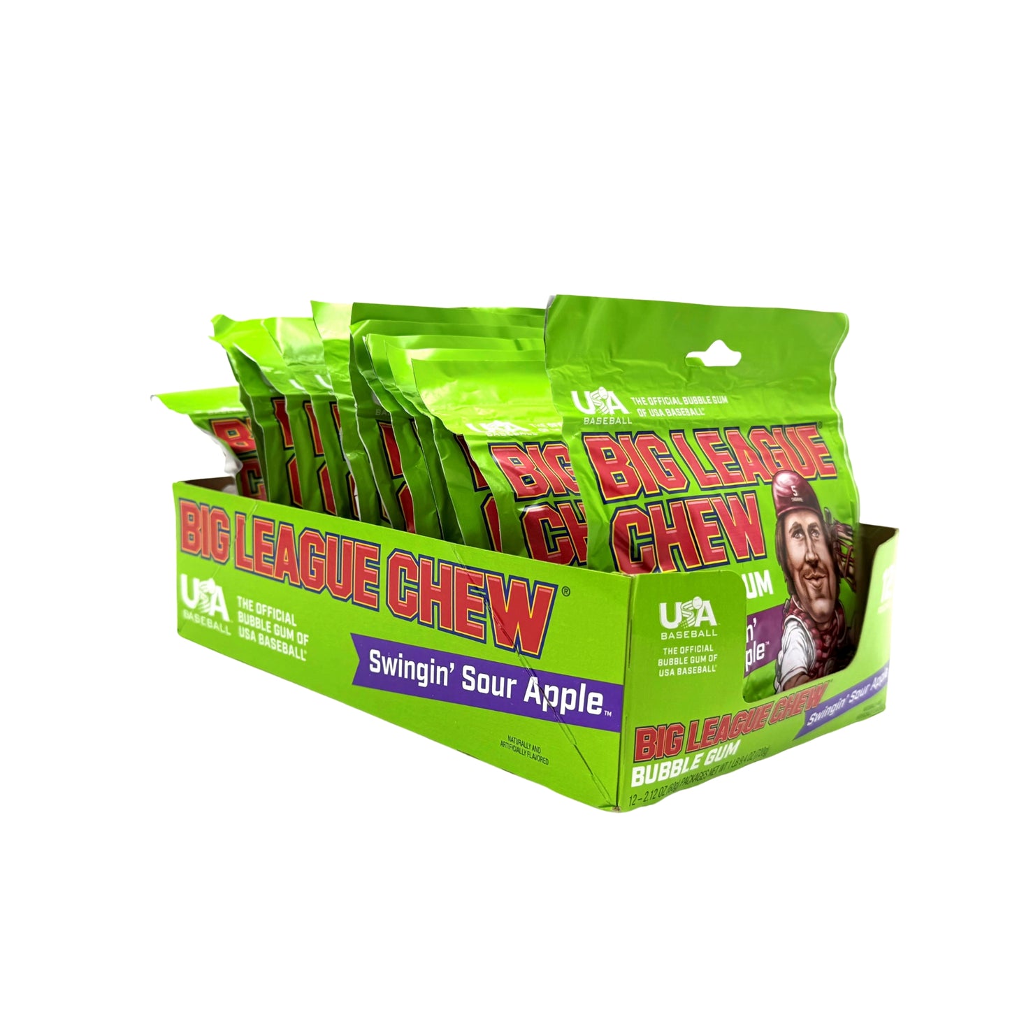 Big League Chew Sour Apple Bubble Gum, 12ct