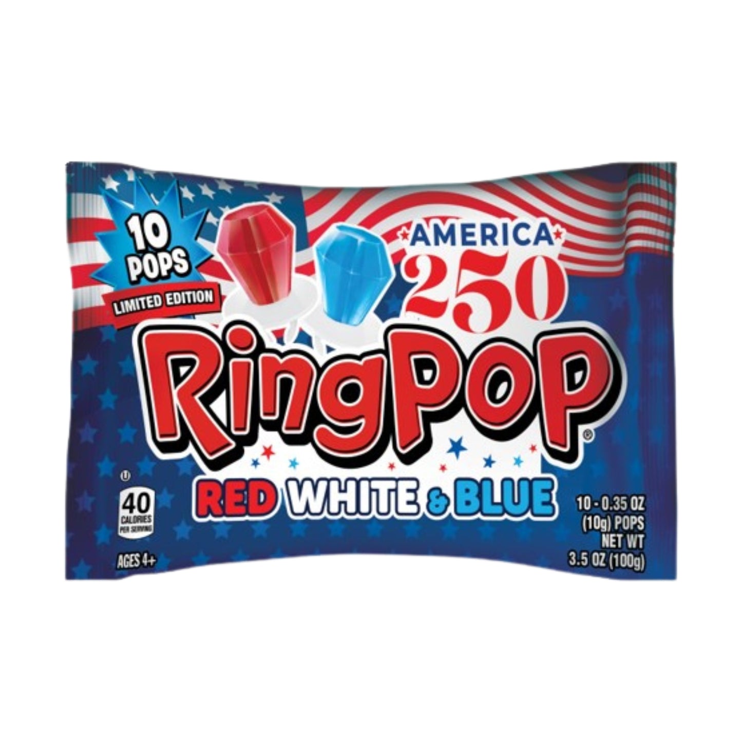 America 250 Red, White & Blue Ring Pop 10pc Bag, 8ct