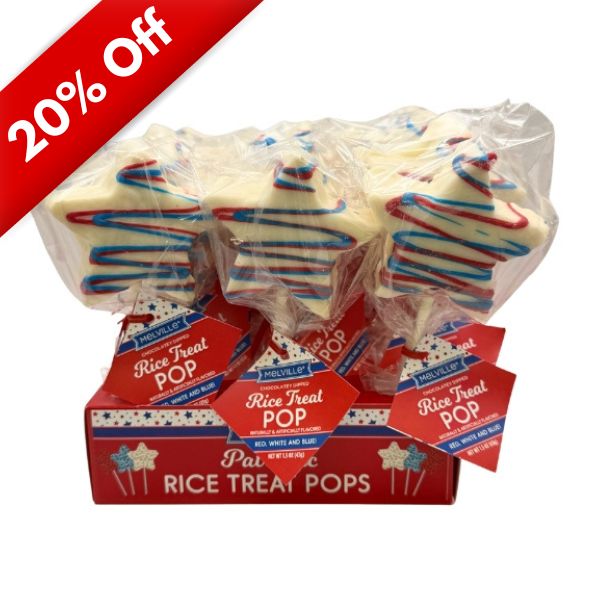 USA 250 - Patriotic Rice Treat Drizzle Star Pops, 18ct Display