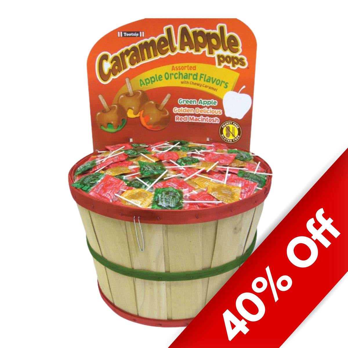Caramel Apple Orchard Basket Display, 39lb (Approx 1000 Pops)