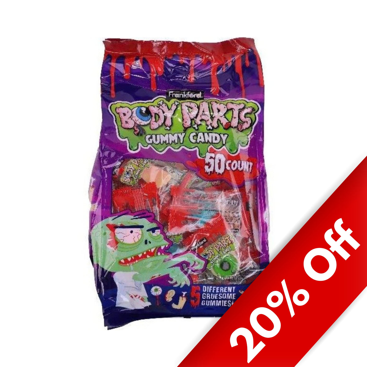 Frankford Gummy Body Parts 50pc Stand Up Bag, 13.2oz, 6ct