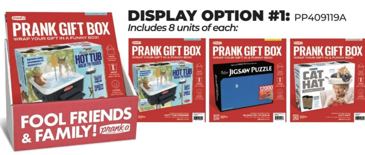 Prank-O Gift Box Display: Cat Hat, Squirrel Tub, Puzzle 24ct