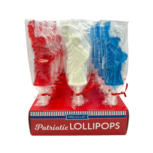 USA 250 - Patriotic Statue of Liberty Hard Candy Lollipops, 24ct Display