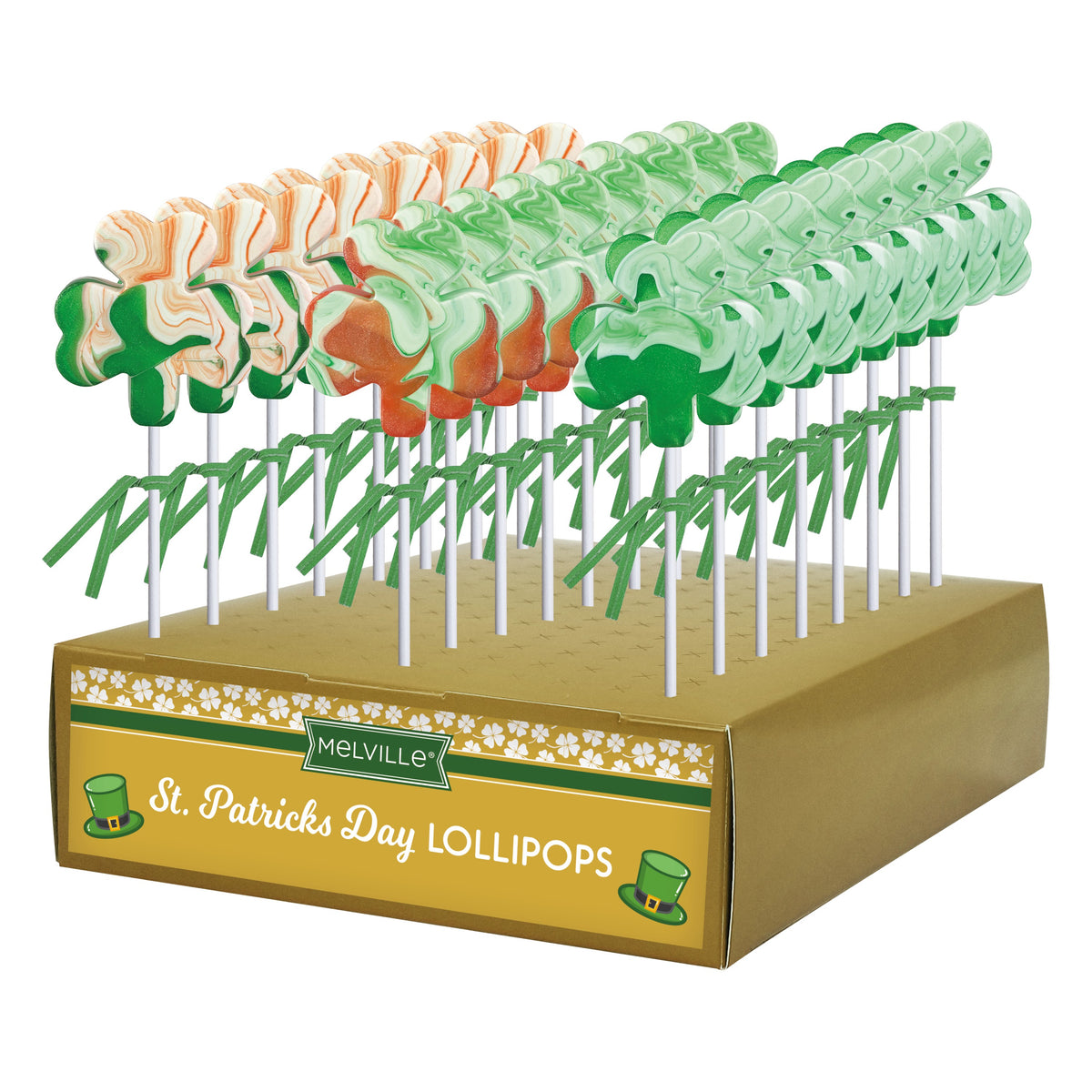 Mini Shamrock Glitter Color Swirl Lollipop, 24ct