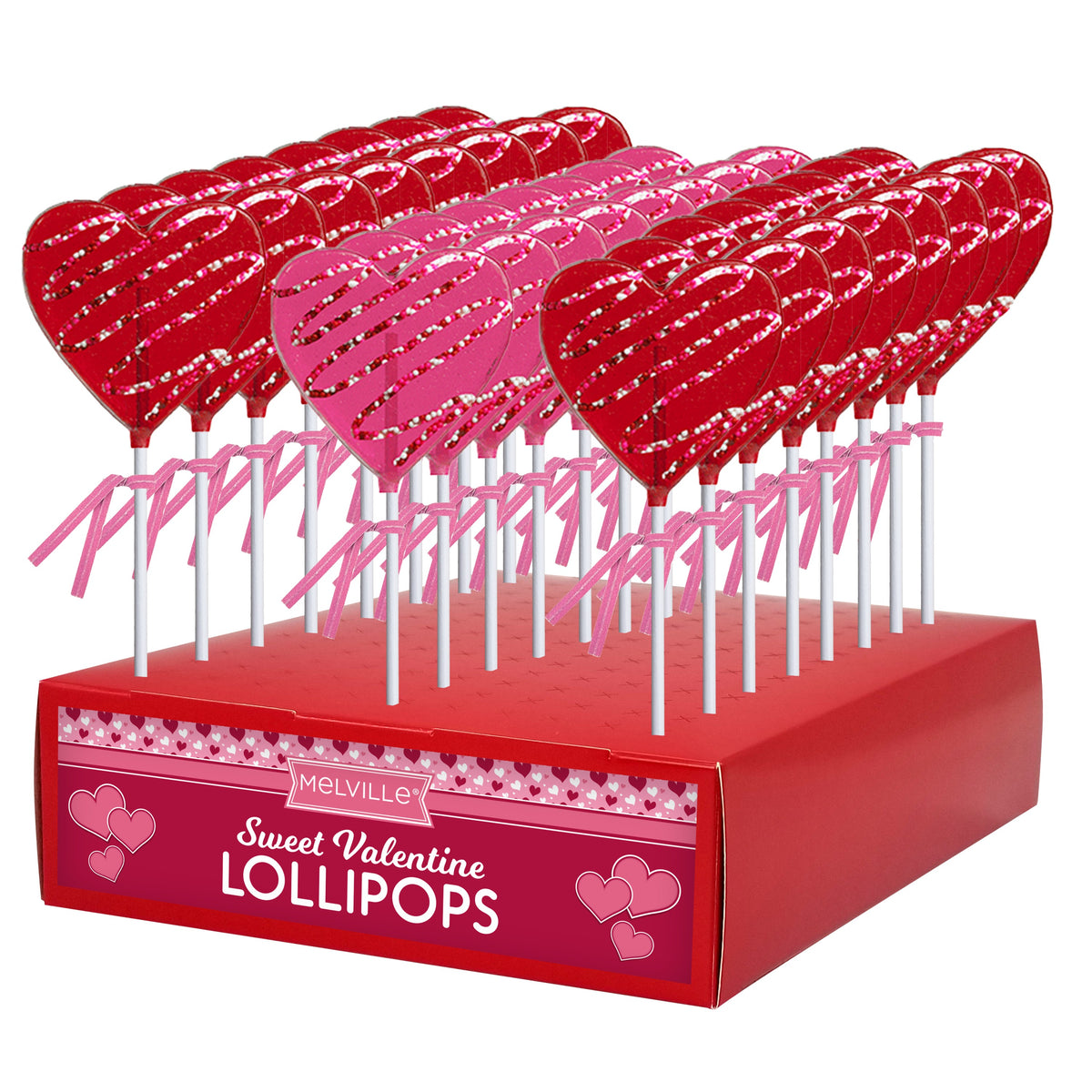 Melville Cute Heart Nonpareil Drizzle Lollipop, 24ct