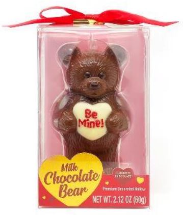 Vday Be Mine Heart Milk Chocolate Bear 2.12oz, 6ct