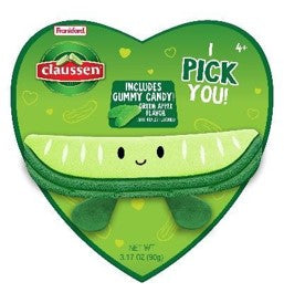 Claussen Pickle Vday Heart Box w/ Plush & Gummies, 3ct
