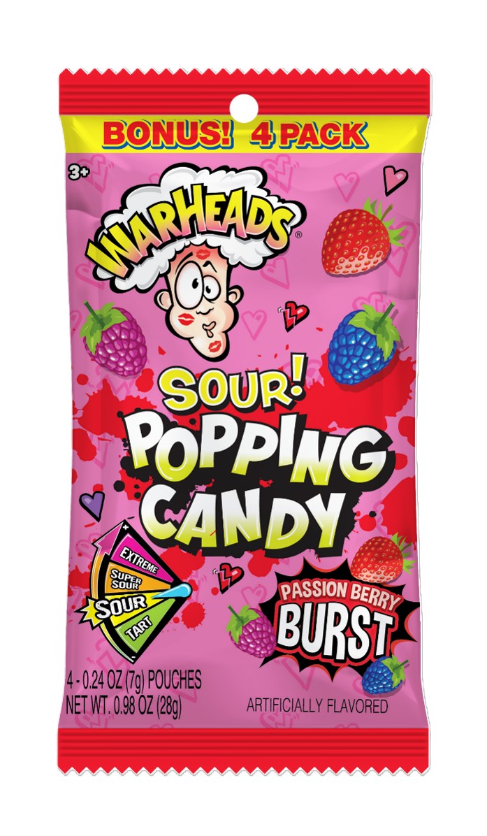 Warheads Valentine Sour 4pk Popping Candy Peg Bag, 12ct