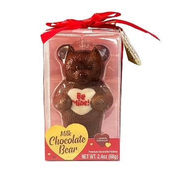 Vday Be Mine Heart Milk Chocolate Bear 2.12oz, 6ct