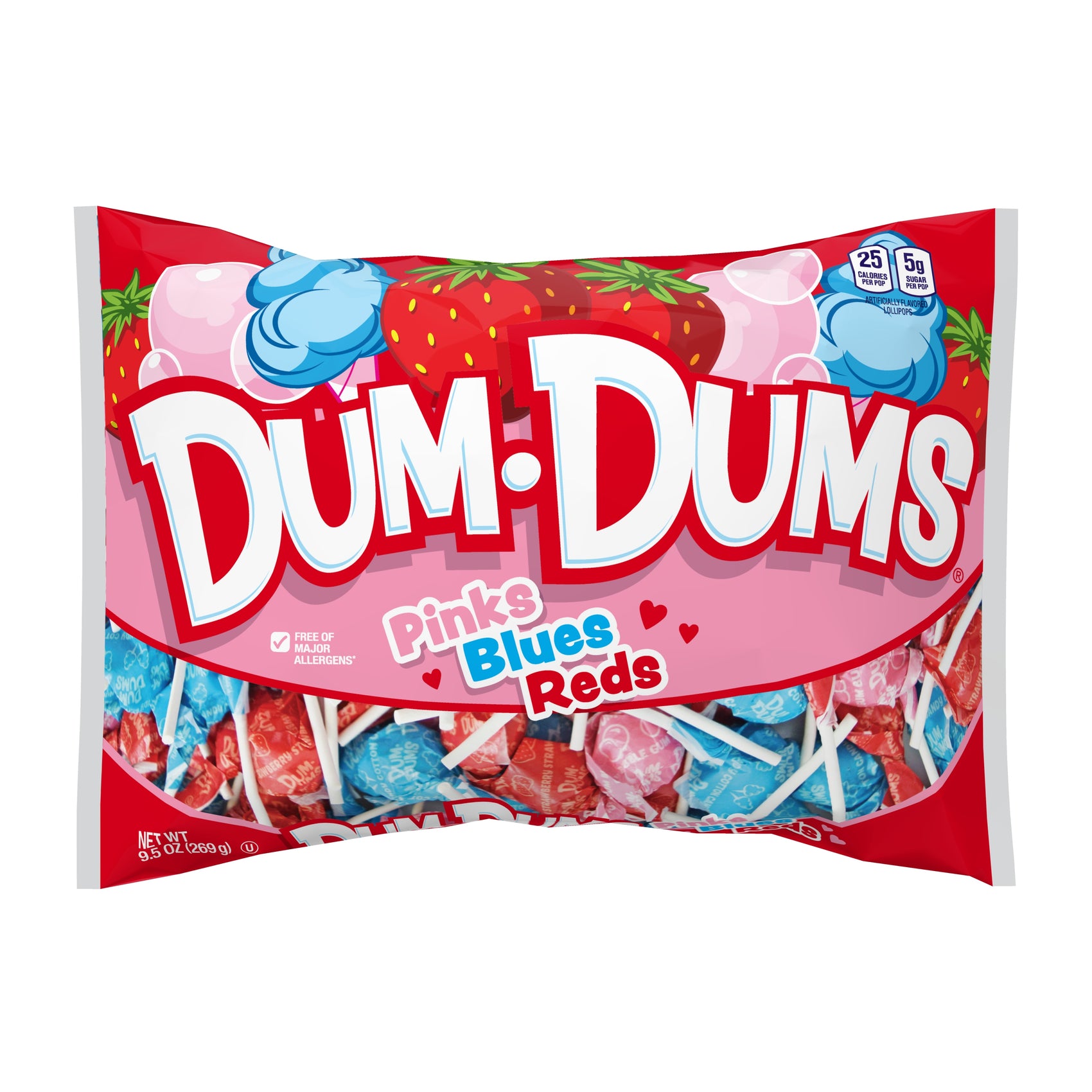 Dum-Dums Vday Pinks, Blues, Reds, 9.5oz Bag, 12ct