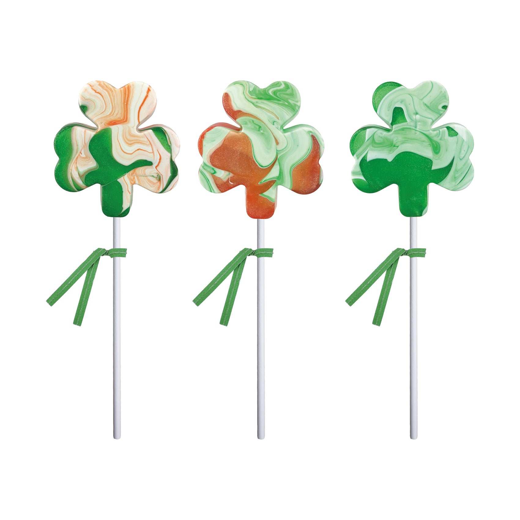 Mini Shamrock Glitter Color Swirl Lollipop, 24ct