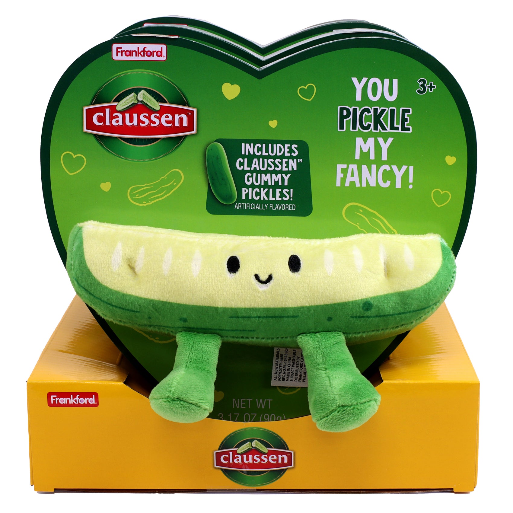 Claussen Pickle Vday Heart Box w/ Plush, 3ct