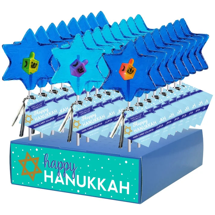 Star of David Dreidez Hard Candy Lollipop, 24ct