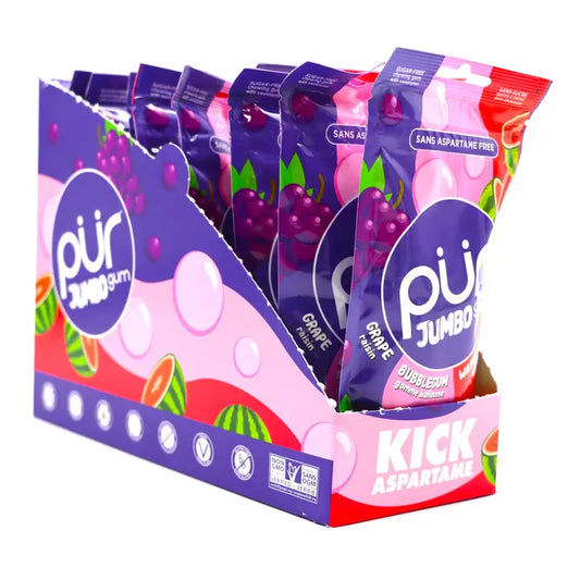 PUR Gum Jumbo Grape, Bubblegum, Watermelon Bag 20pc Bag, 10ct