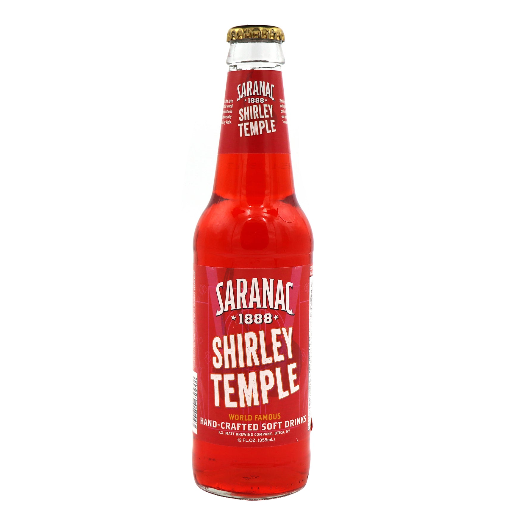 Saranac Shirley Temple Soda, 12oz Glass Bottle 12ct