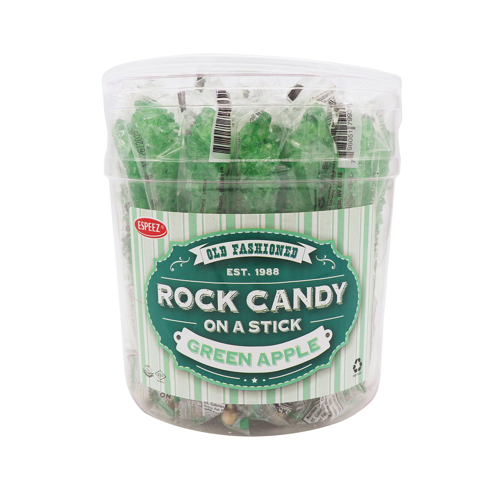 Rock Candy Sticks Green Apple, 0.8oz, 36ct Tub