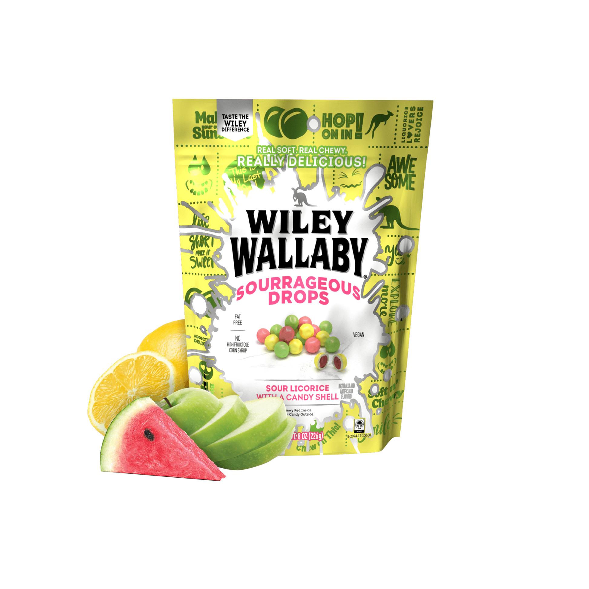 Wiley Wallaby Sourrageous Drops, 6oz Bag Sour Licorice 12ct