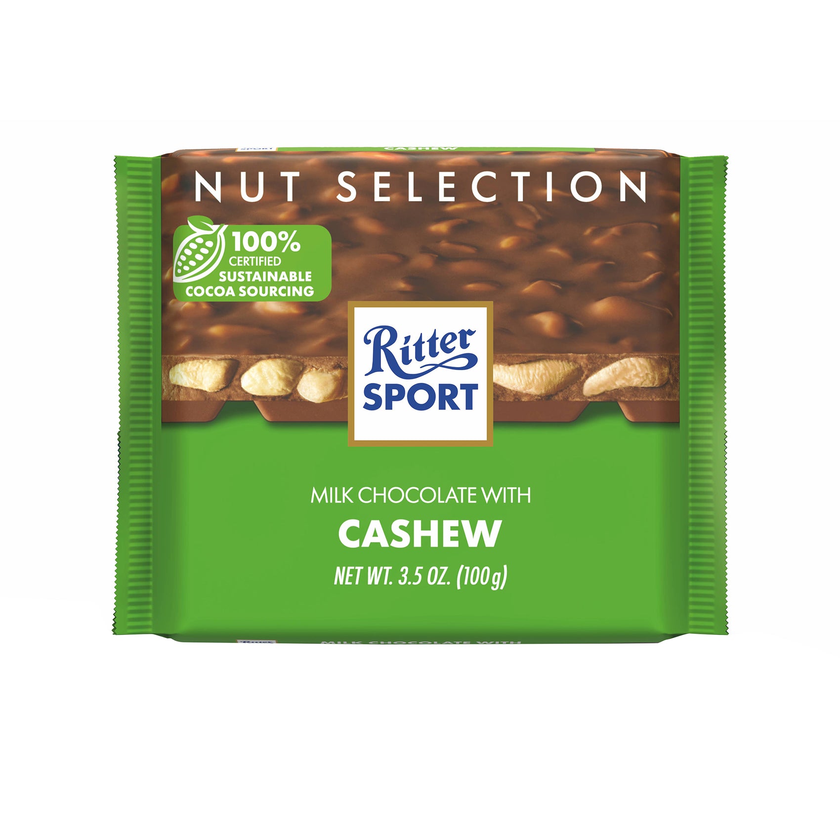 Ritter Sport, Milk Choc w/Salted Cashew Nuts, 3.5oz, 12ct