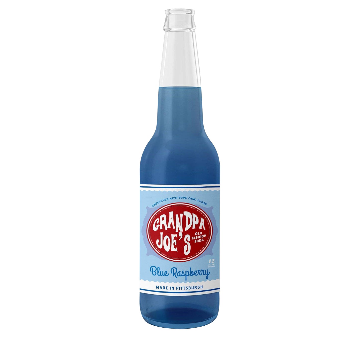 Grandpa Joe's Blue Raspberry Soda, 12oz Glass Bottle 12ct