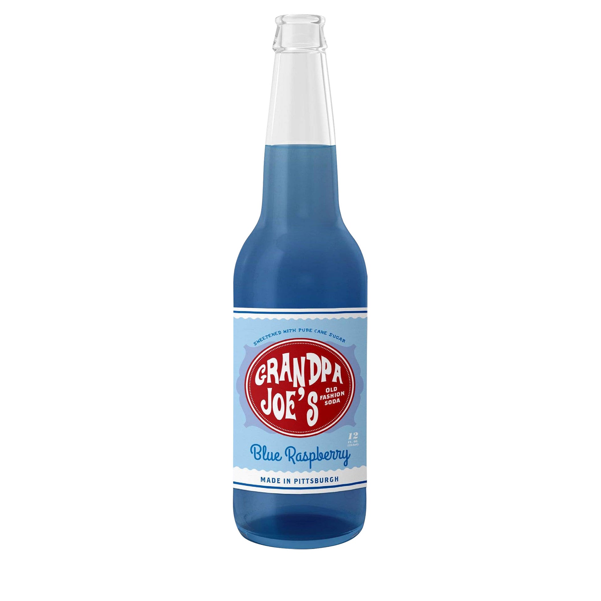 Grandpa Joe's Blue Raspberry Soda, 12oz Glass Bottle 12ct