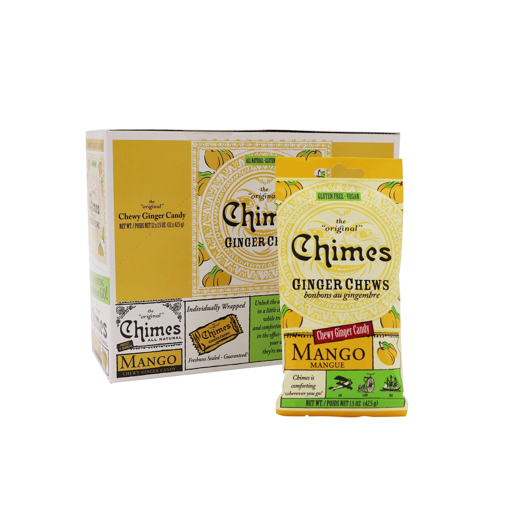 Chimes Mango Ginger Chews Candy, 12ct Case