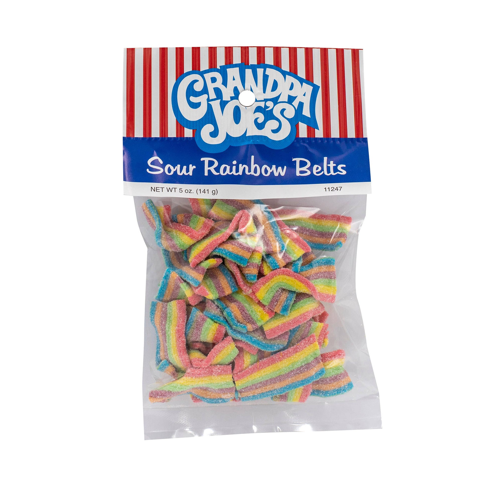 Grandpa Joe's Peg Bags, Sour Rainbow Belts, 5oz, 12 Ct Case
