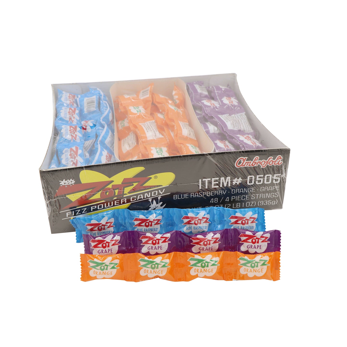 Zotz Fizzing Candy Strings, Blue/Orange/Grape 48ct
