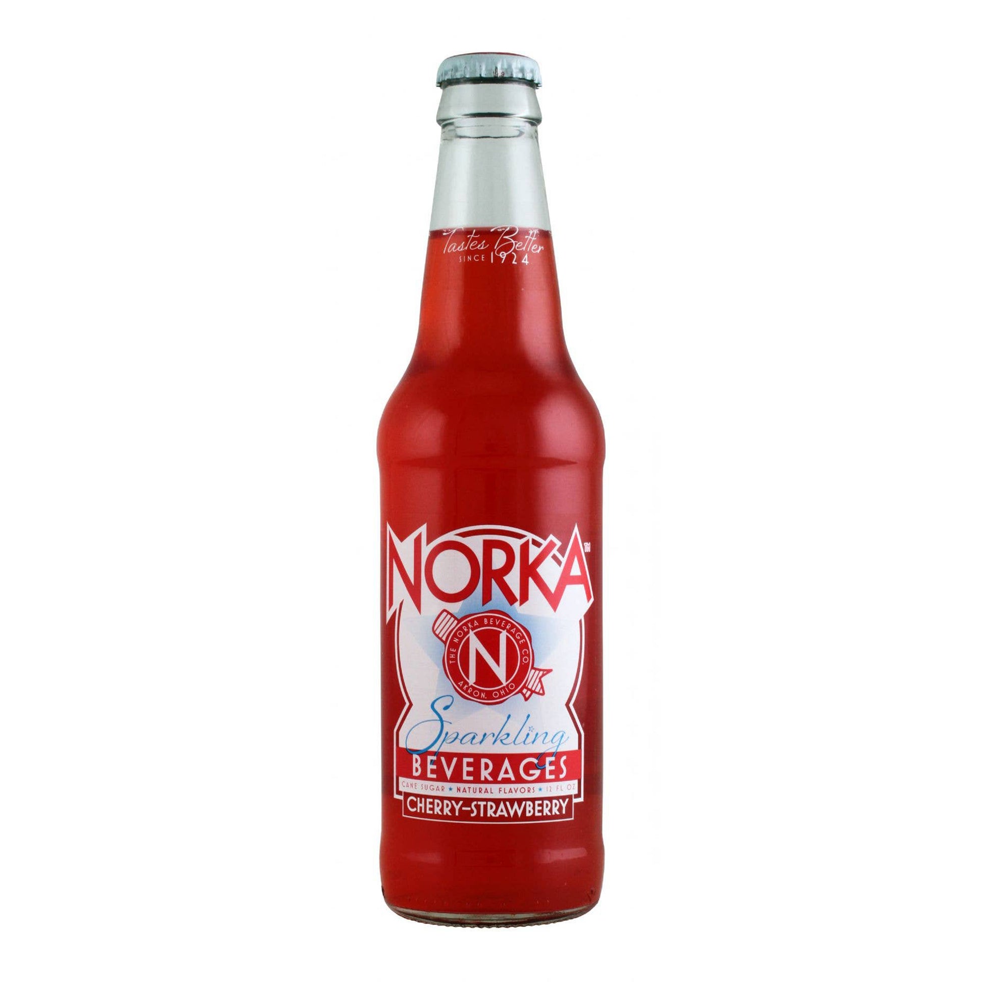 Norka Cherry-Strawberry Soda, 12oz Glass Bottle 12ct